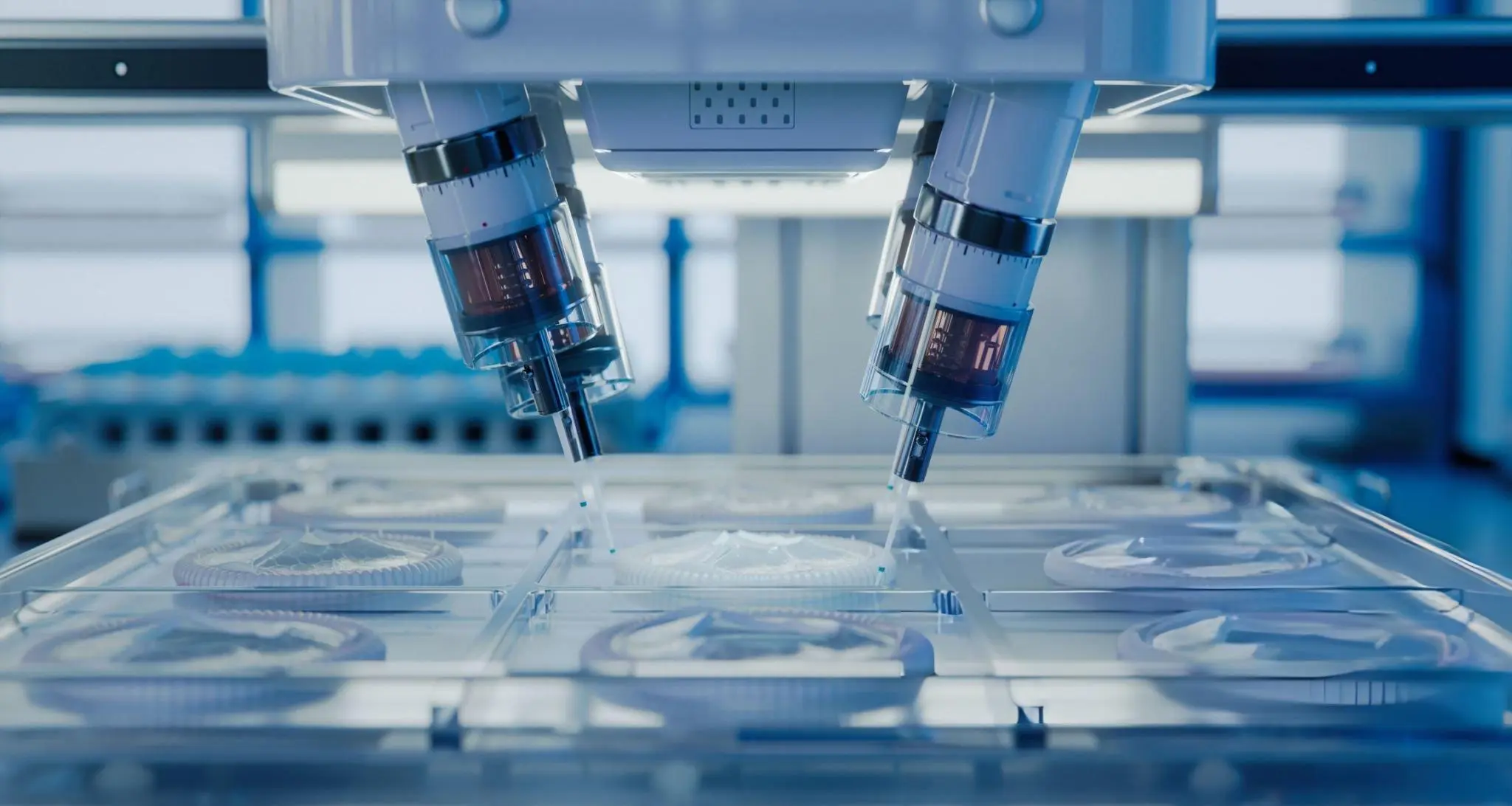 Close-up view of umbilical cord tissue being processed in a sterile laboratory environment with advanced equipment, showcasing the meticulous preparation of high-quality regenerative biologics, including stem cells and exosomes.