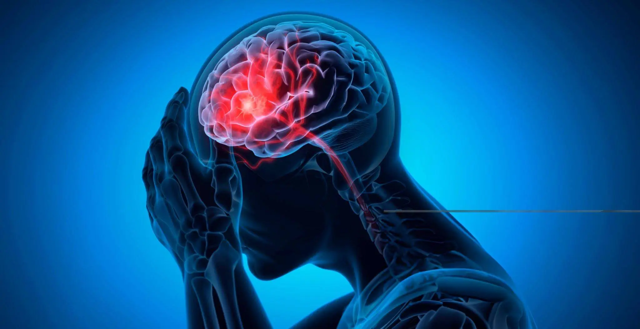 Digital illustration of a human brain with highlighted red area, representing stroke damage and potential for recovery through stem cell therapy