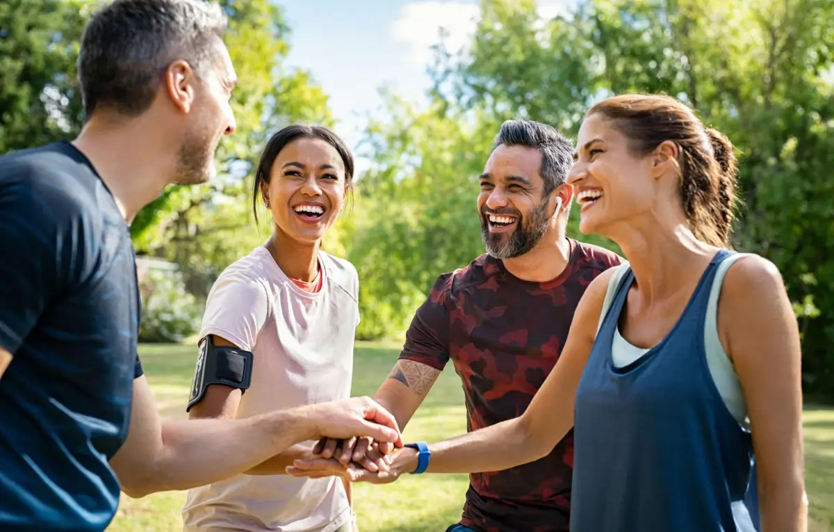 Happy group of active adults in Leesburg, Virginia, enjoying a pain-free lifestyle after stem cell therapy.