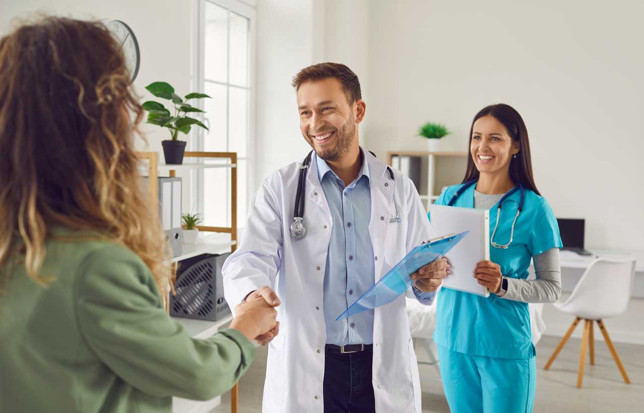 Medical professional and patient handshake representing R3 therapy commitment and satisfaction guarantee