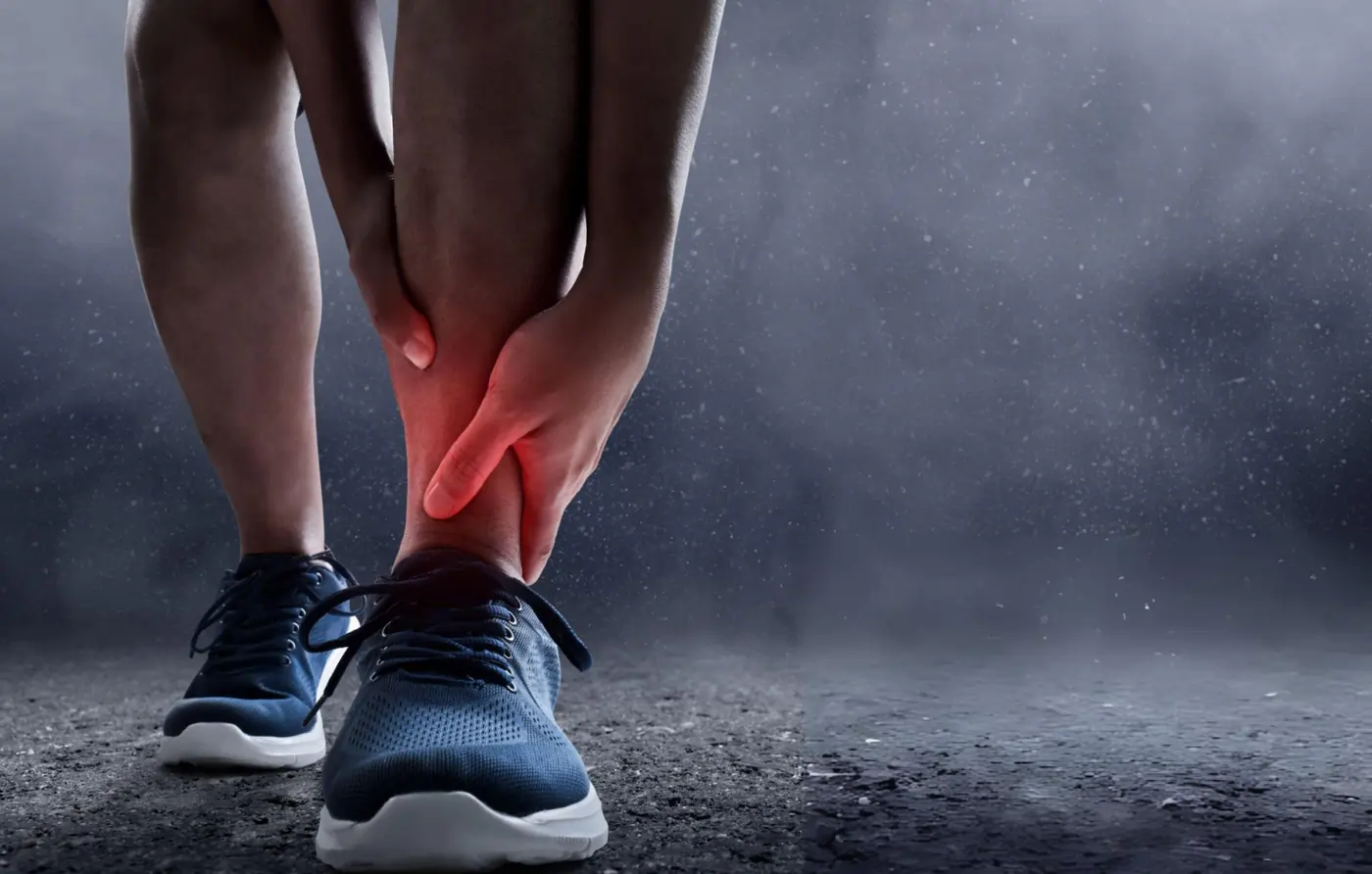 Athlete holding painful ankle injury highlighting inflammation treated with PRP therapy at R3 Stem Cell Johannesburg, South Africa