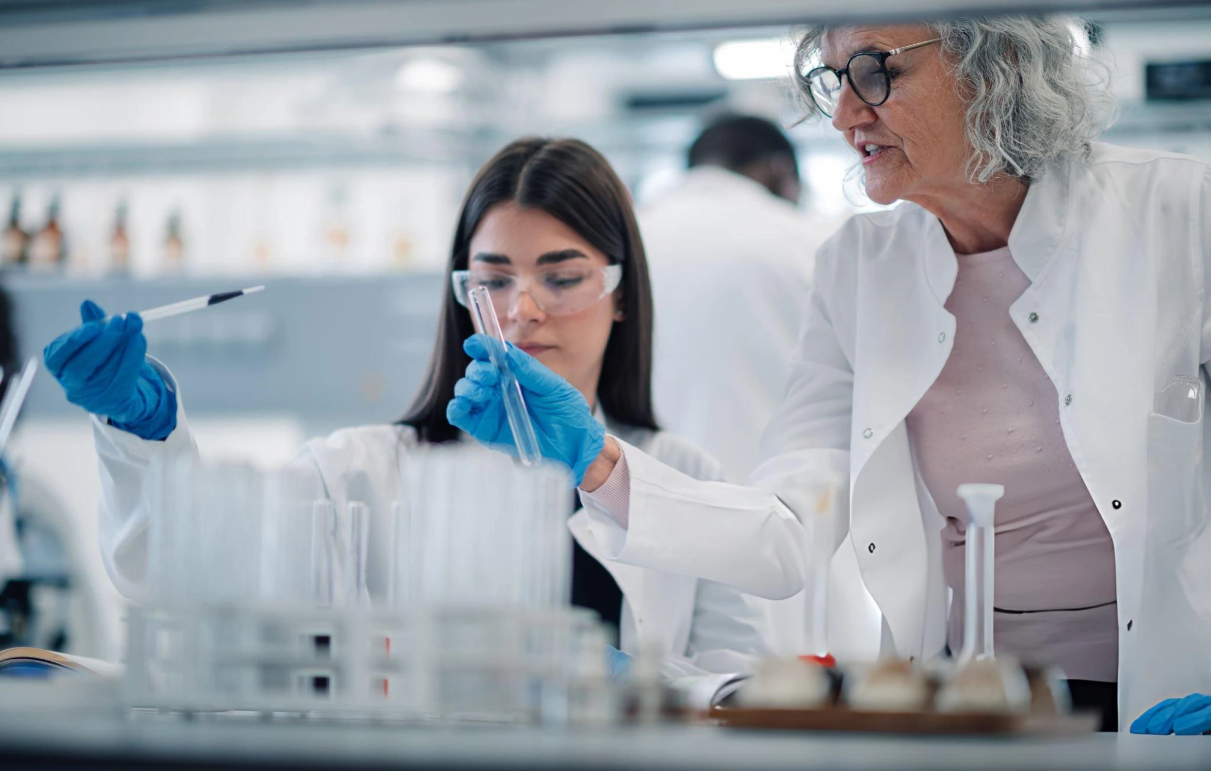 Medical researchers analyzing stem cell samples in a laboratory
