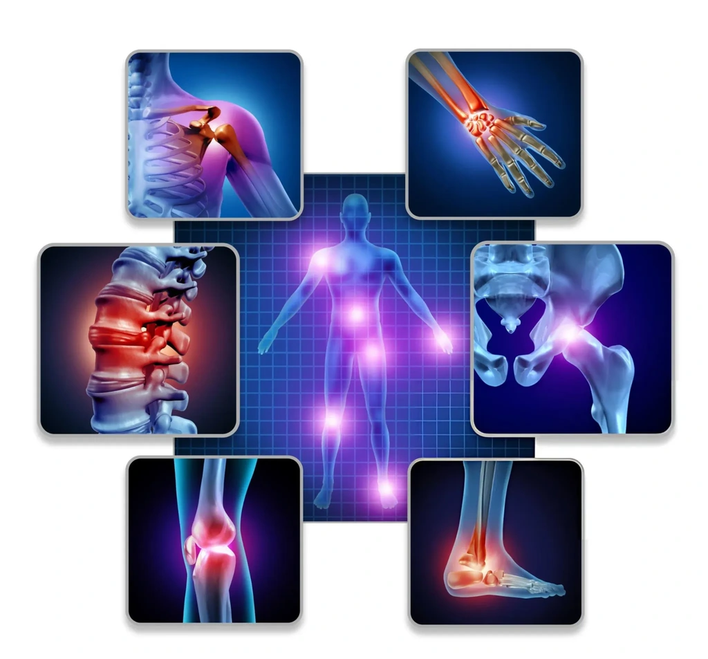 Diagram showing musculoskeletal joint pain areas in the body